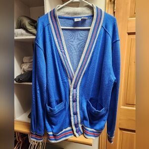 Vintage 80s Blue Men's Cardigan Sweater - Size XL